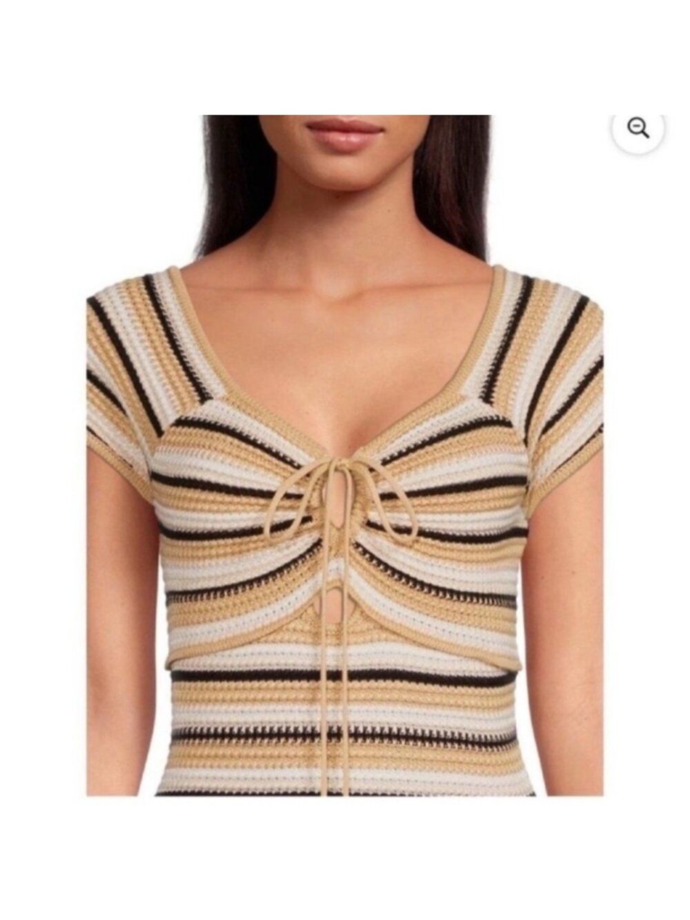 Madden NYC Crochet Knit Neutral Striped Mini Dress M| Coastal Cowgirl Boho Indie - Picture 11 of 16